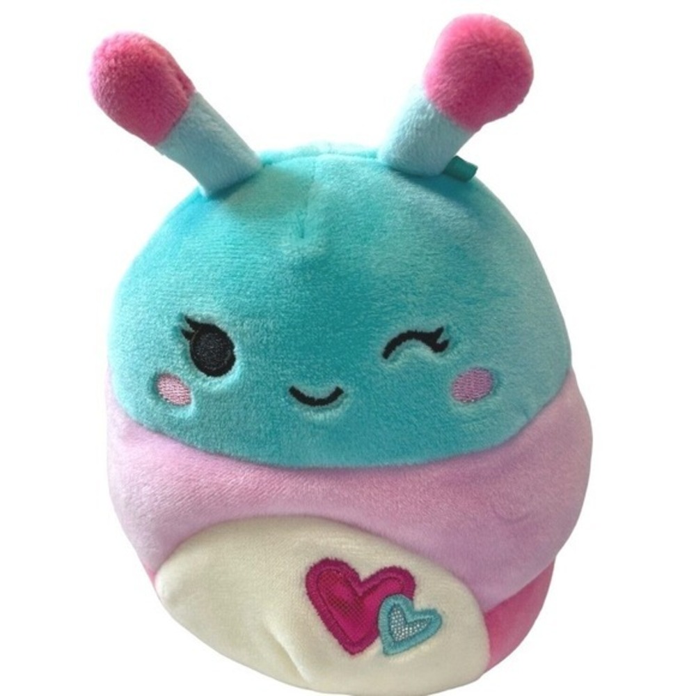 Squishmallow Fluxie the Caterpillar 5" Hearts Love Bug Aqua Pink Wink Collector